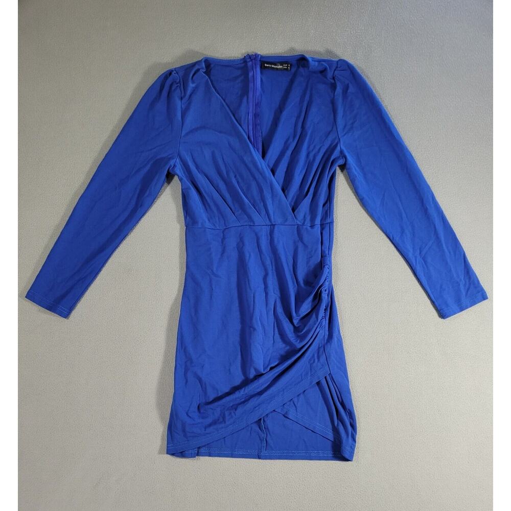 Sarin Mathews Womens Deep V Neck Bodycon Mini Dress Long Sleeve Ruched Small